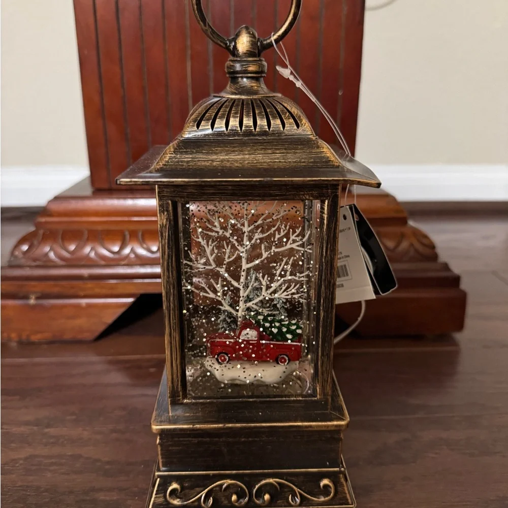 Vintage Bronze Lantern with Snow Globe Scene